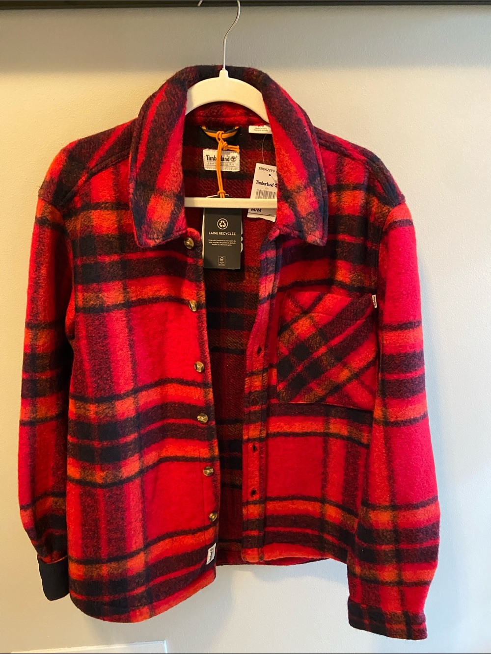 Timberland Red and Black Plaid Wool Shacket
